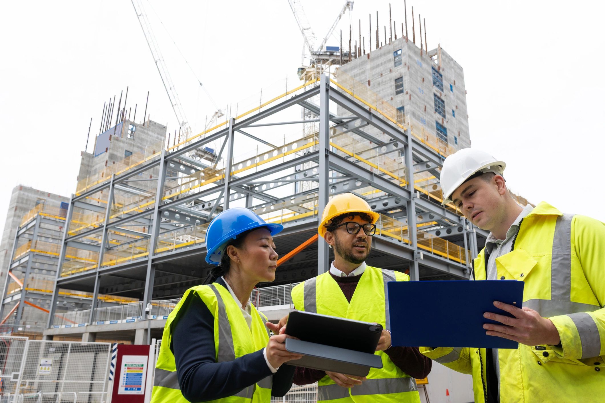 Construction manager and architect coordinating on site